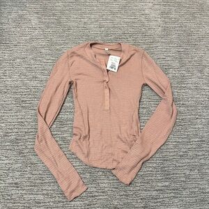 Free People Blush Long Sleeve Henley Top